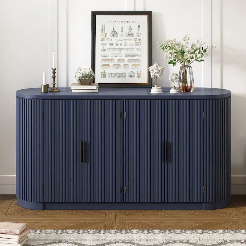 Vertical Striped Storage Cabinet with Metal Handles - Multi-Room