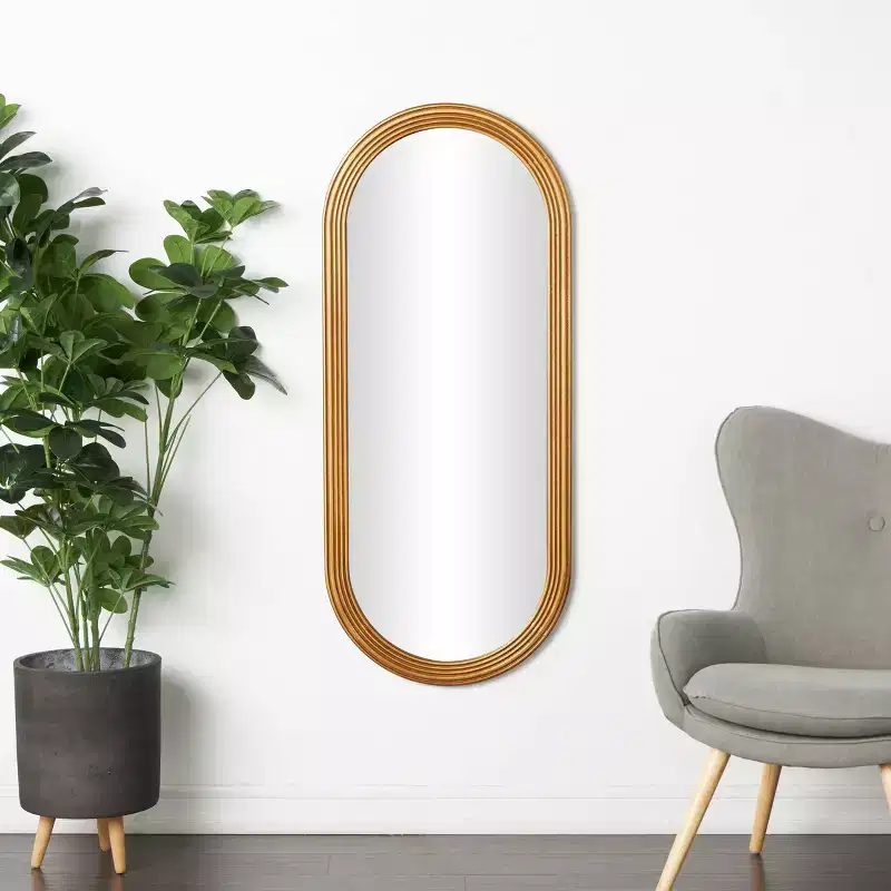 51"x22" Wooden Oval Wall Mirror with Dimensional Carved Frame Brown - Olivia & May
