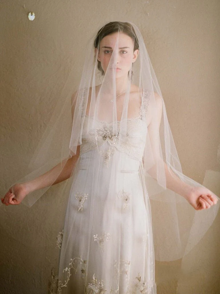 Simple Ivory Tulle Drop Veil Crystal Comb Wedding Veils