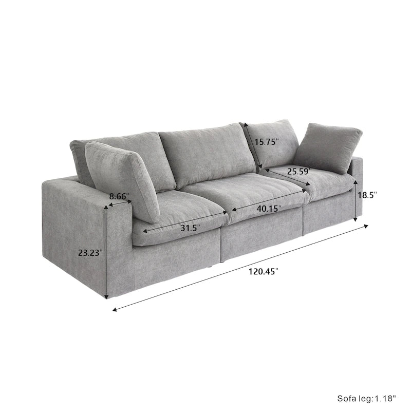Modern Linen Down Filled Overstuffed Upholstered Sectional Sofa