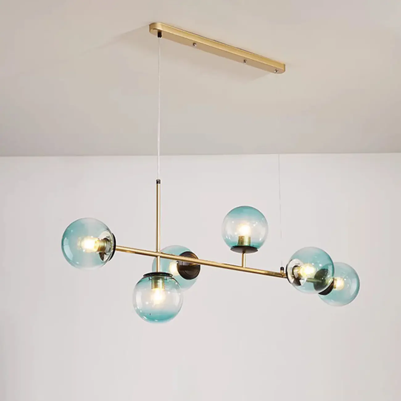 6 Light Glass Globe Island Pendant Light with Adjustable Length