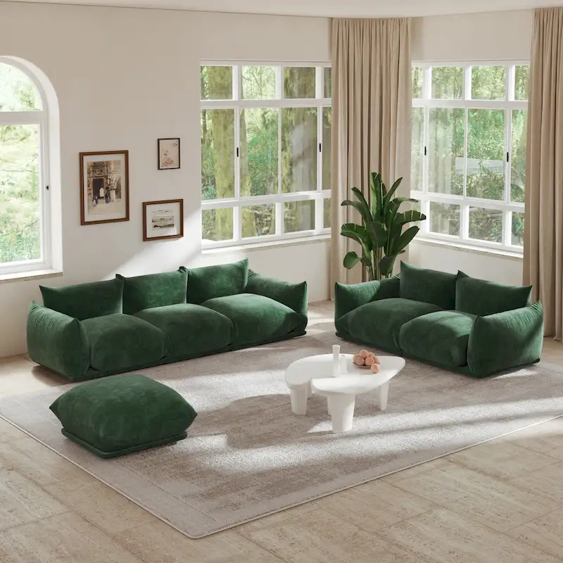 Chenille Modular Sectional Sofa with Ottoman – Down & Foam Cushions