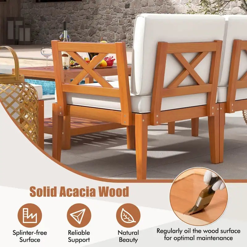Costway 5 PCS Acacia Wood Patio Furniture Set with Cushions and 2-Tier - See Details