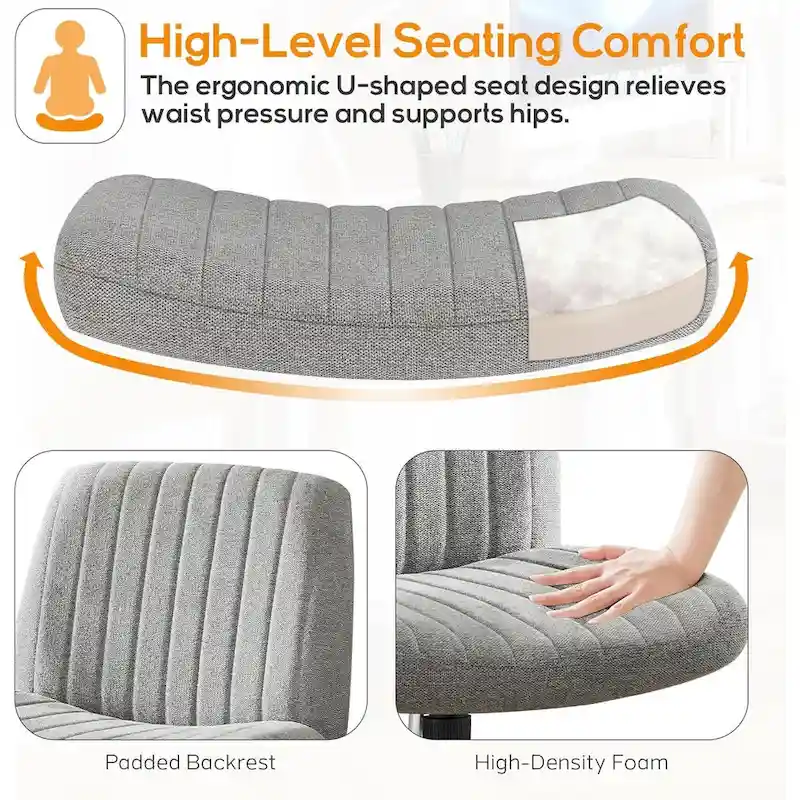 Wide Armless Swivel Desk Chair with Wheels