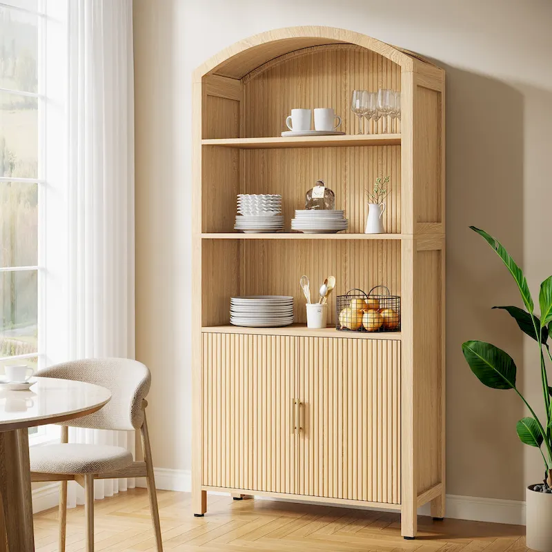 71  Tall Arched Kitchen Pantry Cabinet with Doors - Natural Wood