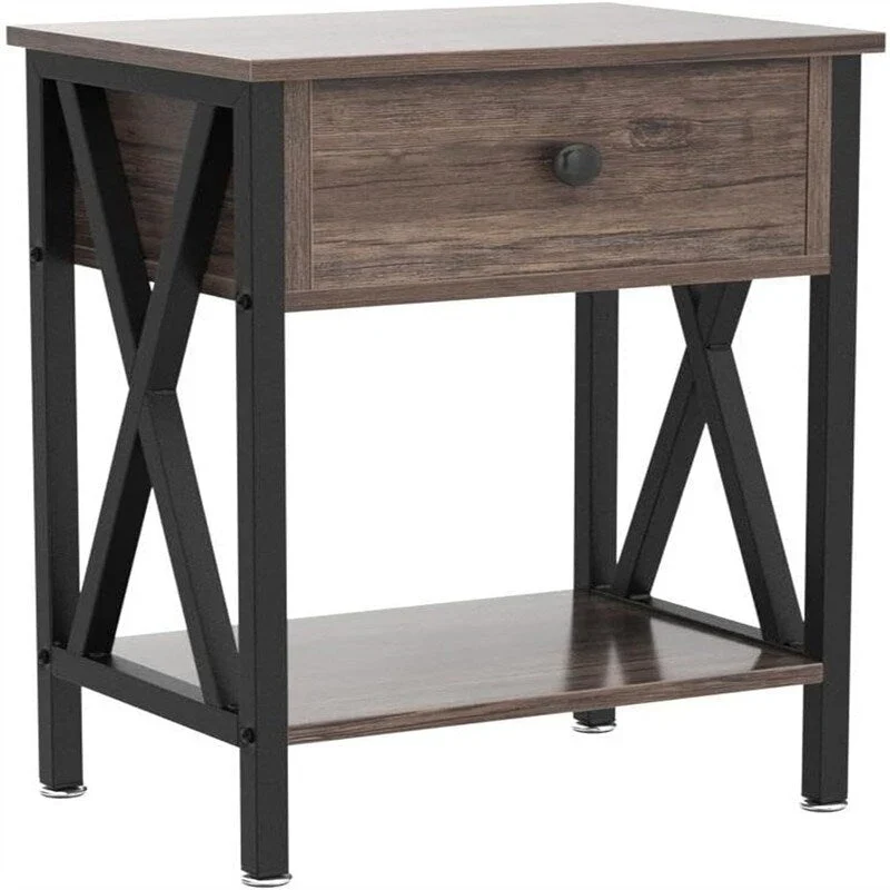 Nightstands Set of 2 Modern Bedside End Tables Dark Black