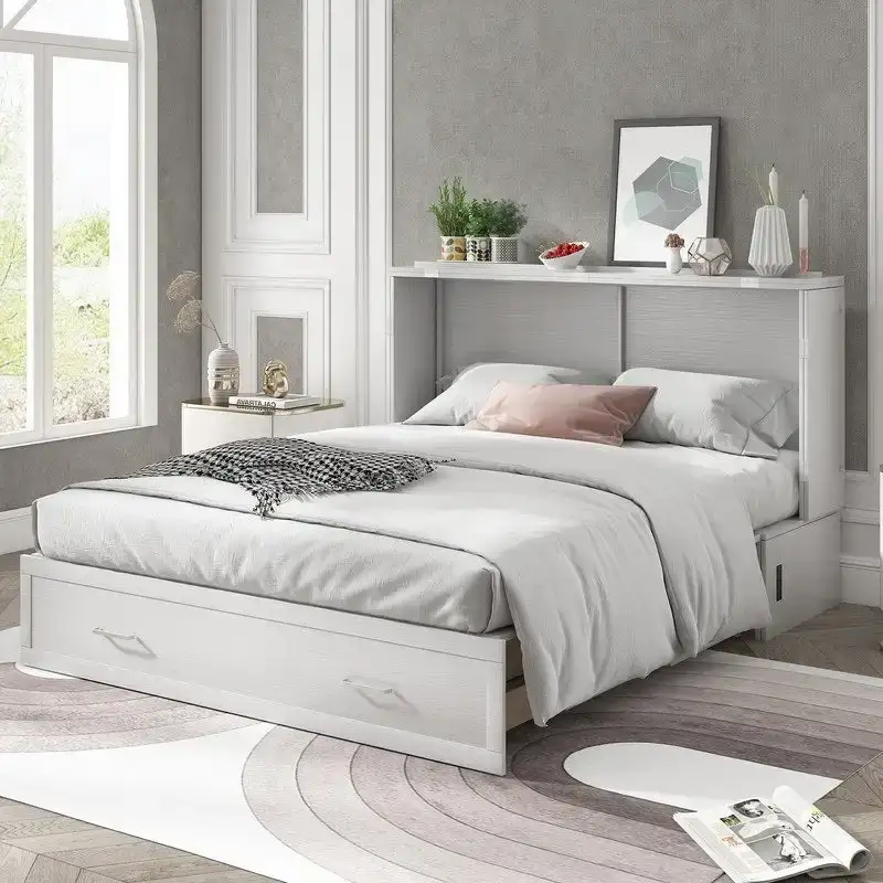 Mixoy Murphy Bed Cabinet Bed Chest with Mattress & Drawer