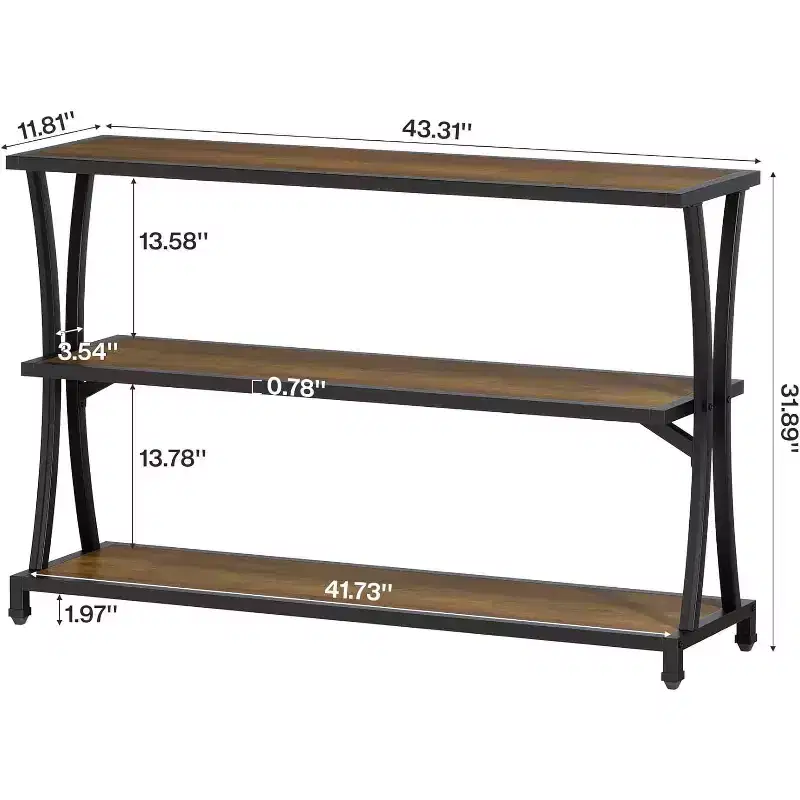 Lantine Industrial 3-Tier Console Table, Rustic Narrow Entryway Sofa Table with Storage Shelves for Living Room, Hallway, Foyer