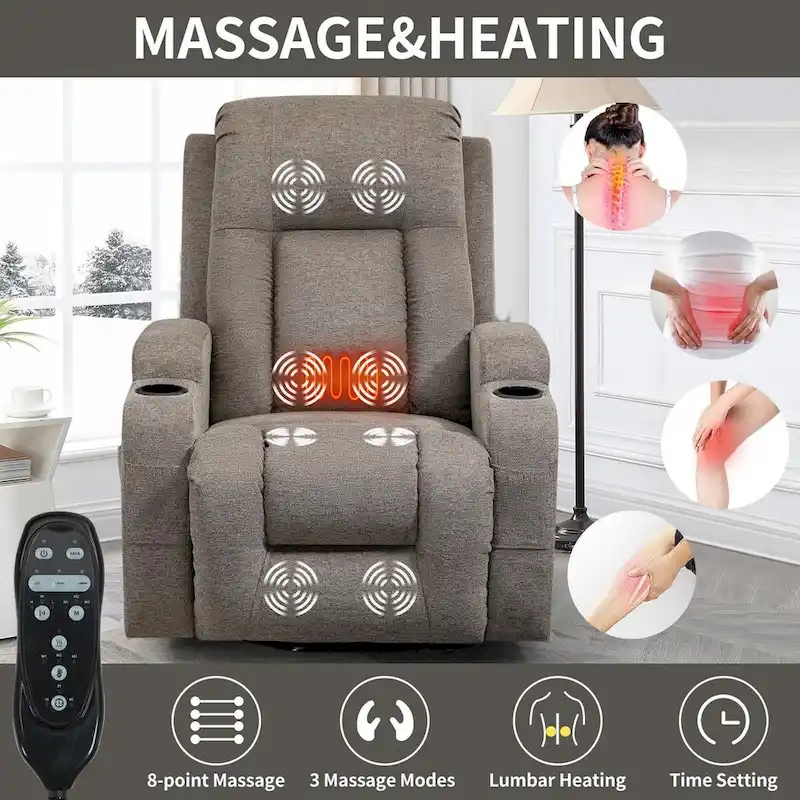 Power Lift Recliner with 8-Point Massage&Lumbar Heating, Cup Holders