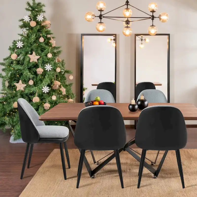 Glitzhome Modern Set of 2/4 PU Leather Mixed Fabric Dining Side Chairs with Metal Legs