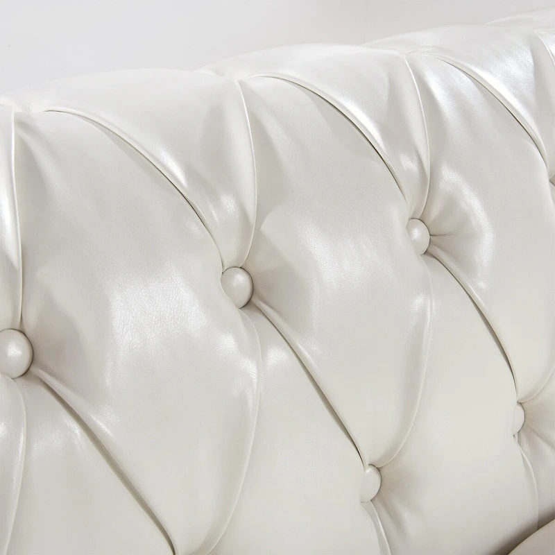 Cream 84.65  Traditional Chesterfield 3 Seater Sofa, PU Leather