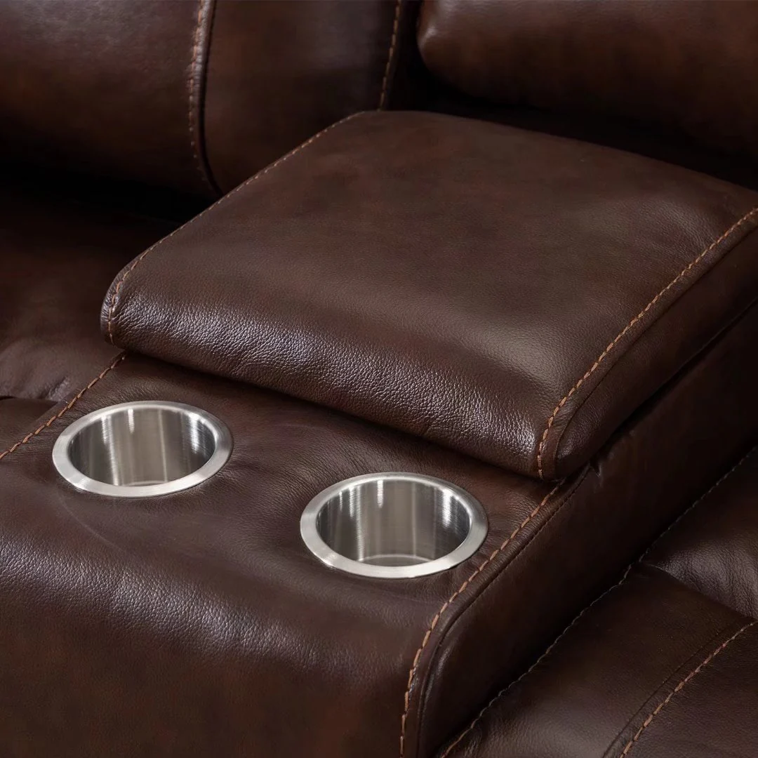 Genuine Leather Mid-century Modern Style Manual Recliners Sofa Set