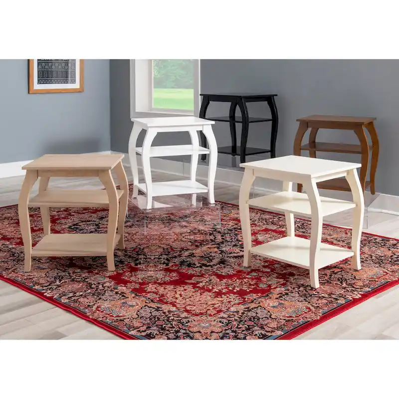 Ingrid Wood Farmhouse Side Table with 2 Shelves