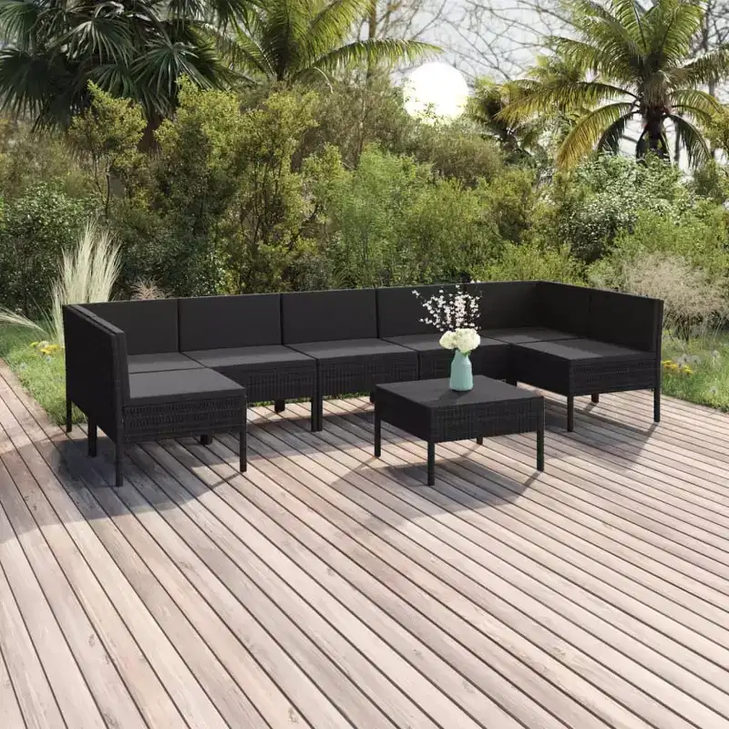 vidaXL Patio Lounge Set Outdoor Sectional Sofa Set with Table, Poly Rattan, Black