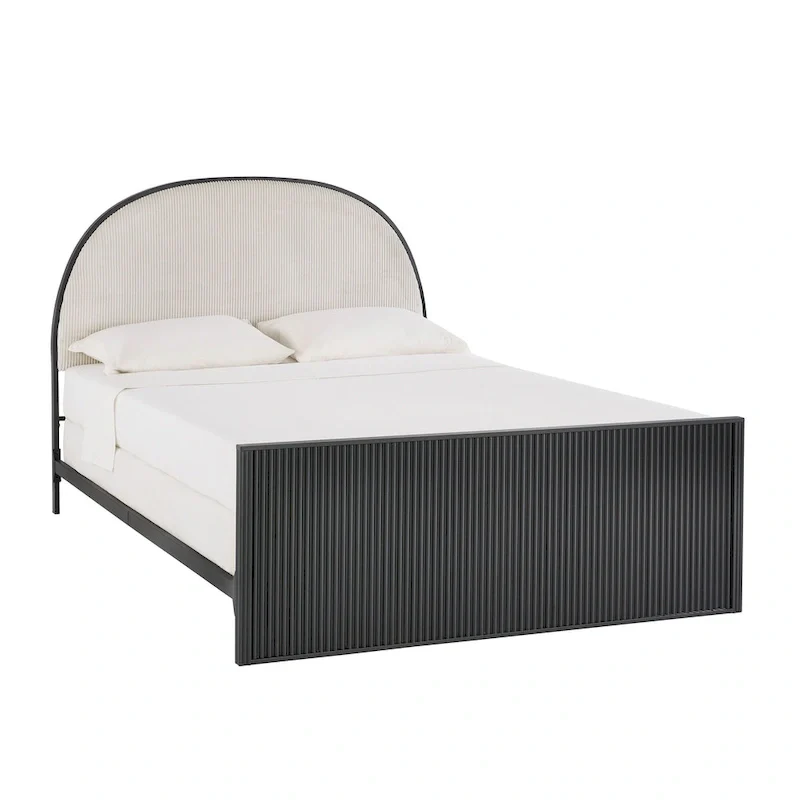 Black Metal Gray Fabric Queen Bed