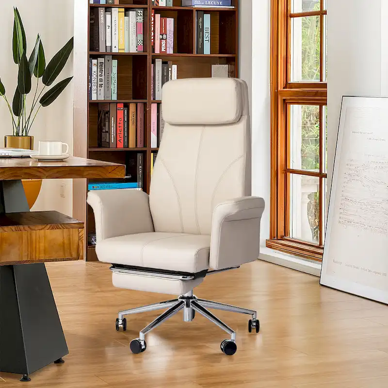 High-Back Office Chair with Footrest and Quilted Design for Adults
