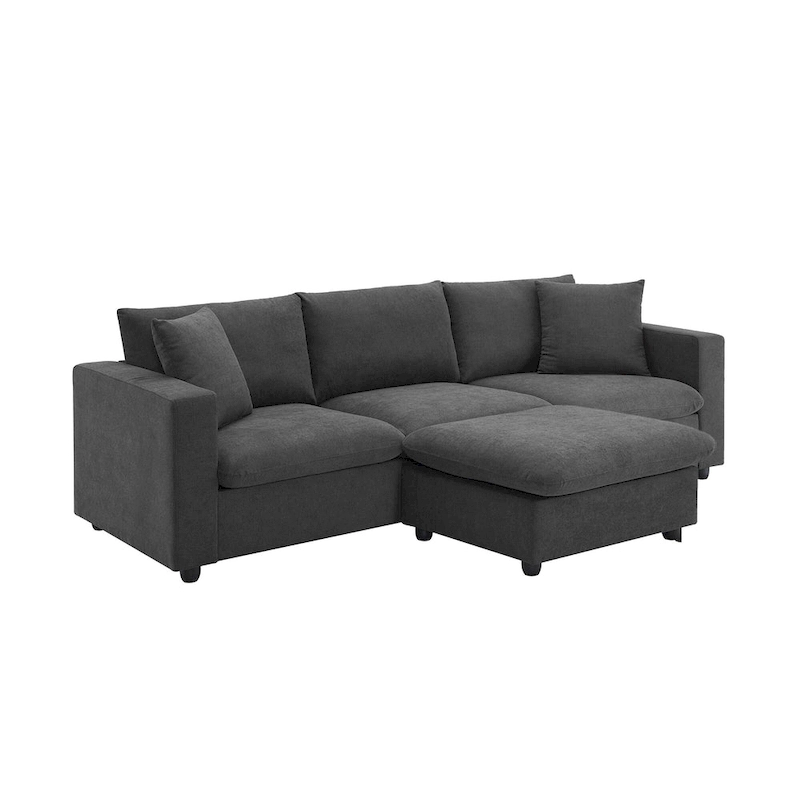 100.4 L-Shaped Polyester Sectional Sofa with 4-Seat Convertible Couch and Ottoman & Pocket Spring Cushions (300lb Capacity)