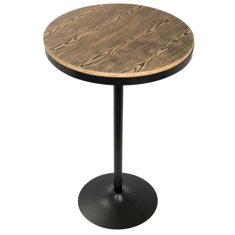 43 Natural Brown Black Metal Round Dakota Industrial Adjustable Bar / Dinette Table