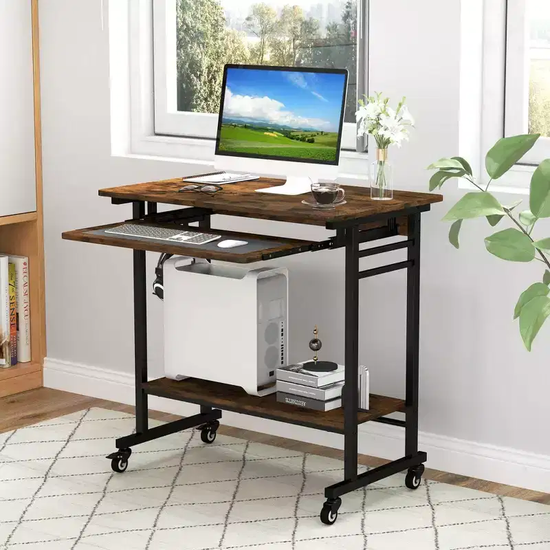 Costway Computer Desk Rolling Laptop Cart Writing Workstation with Keyboard Tray