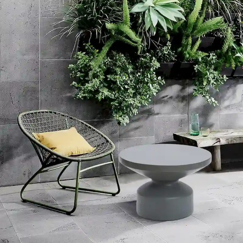 Grey MgO Round Coffee Table, Indoors and Outdoors - 16.14  H x 24.21  W x 24.21  D
