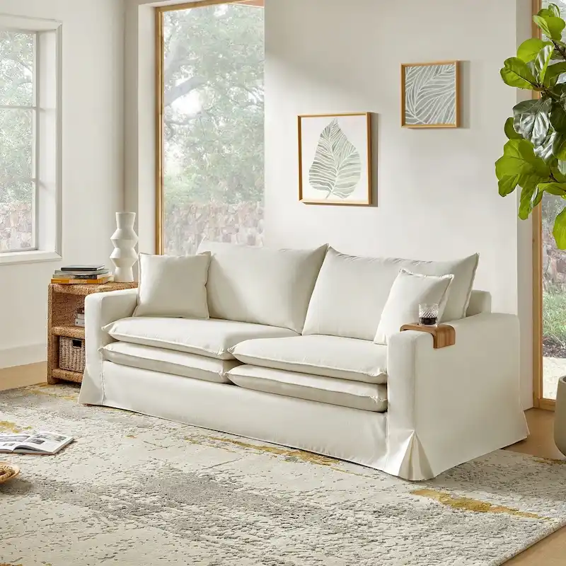 Elias Modern Slipcovered Sofa with Cup Holder and Reversible Cushions by HULALA HOME