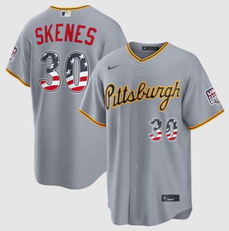 Pittsburgh Pirates Paul Skenes Gray USA 250 Fourth of July Road Stadium Jersey