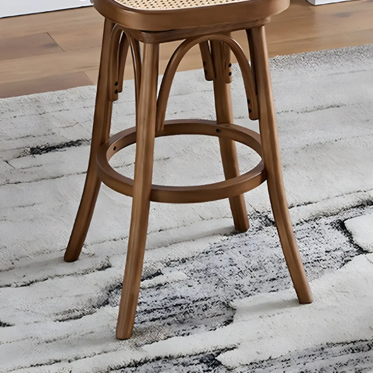 Timeless Square Rattan Wood Low Back Bar Stool in Brown/ Black