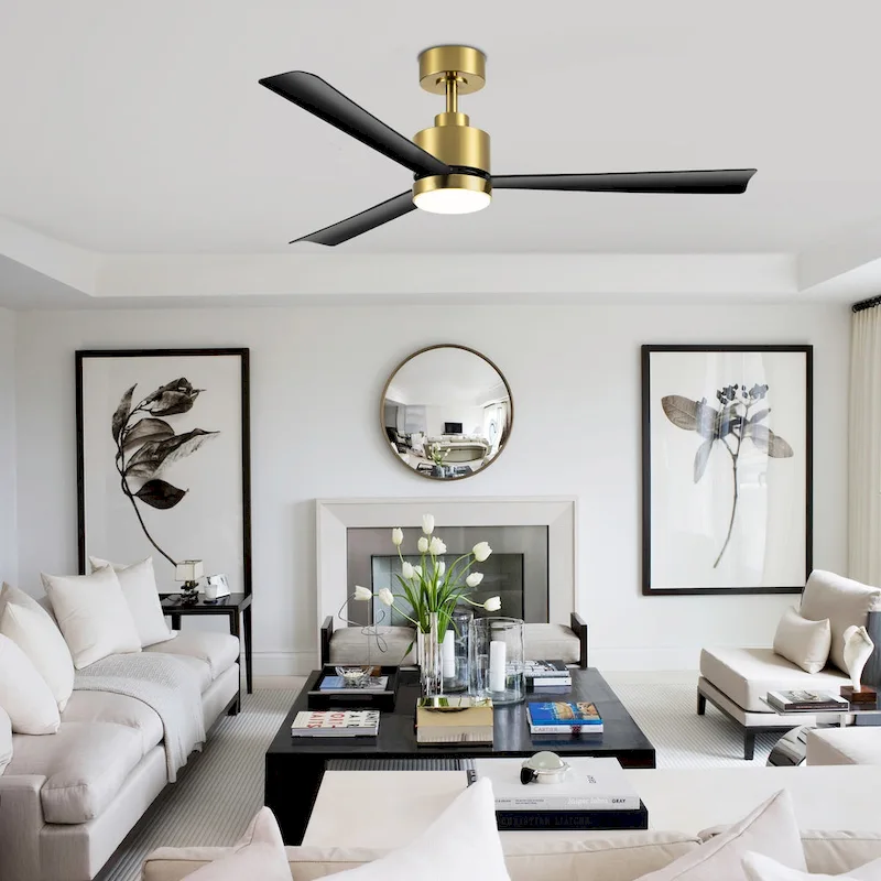 52 Inch Gold/Black/White 3-Blade LED Ceiling Fan with Light and Remote