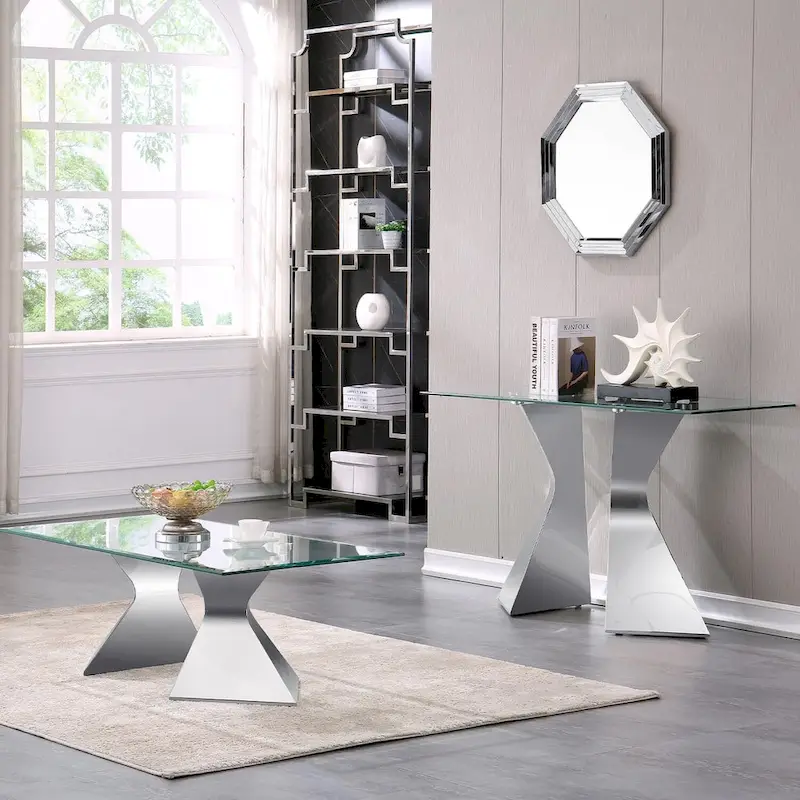 Luxury 51 inch Console Table Rectangular Sofa Entryway Console Table with Rectangle Tempered Glass Top and Metal Legs