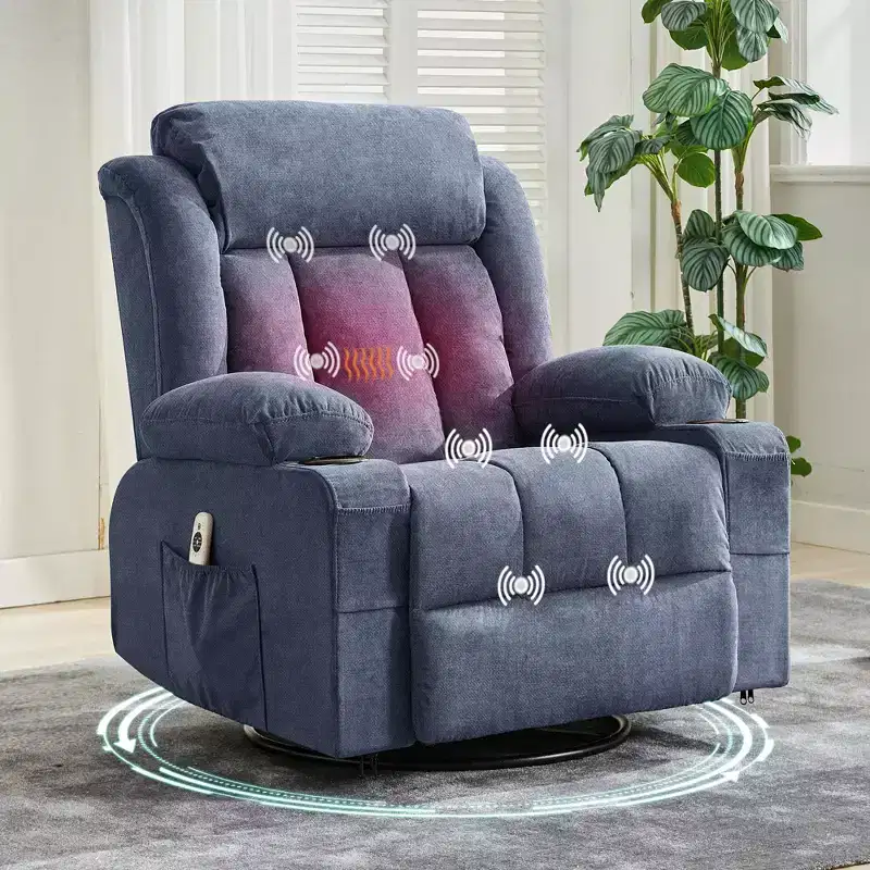 COZONY Rocker Recliner Chair with Heat & Massage - 360 Swivel, Oversized Single Sofa Seat with 3 Positions, USB Ports, Cup Holders, Side Pockets