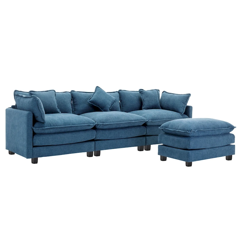 Blue 112.2 Modern L-Shaped 4-Seat Sofa with Removable Ottoman