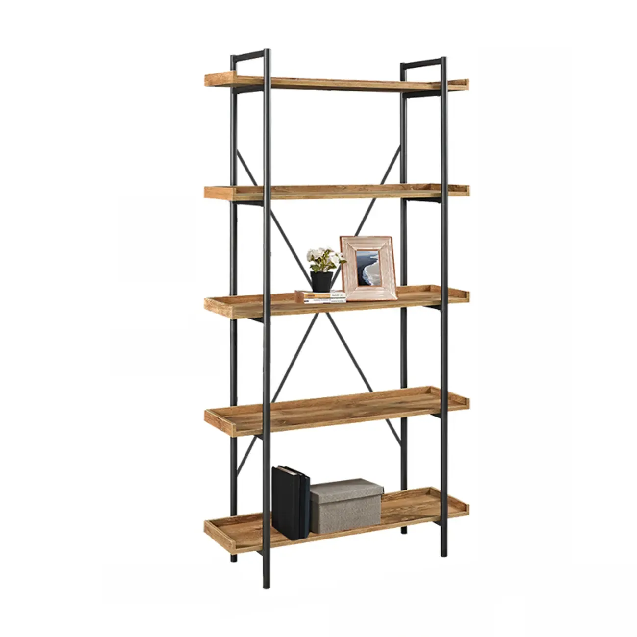5-Tier Open Back Metal Frame Rectangular Bookcase