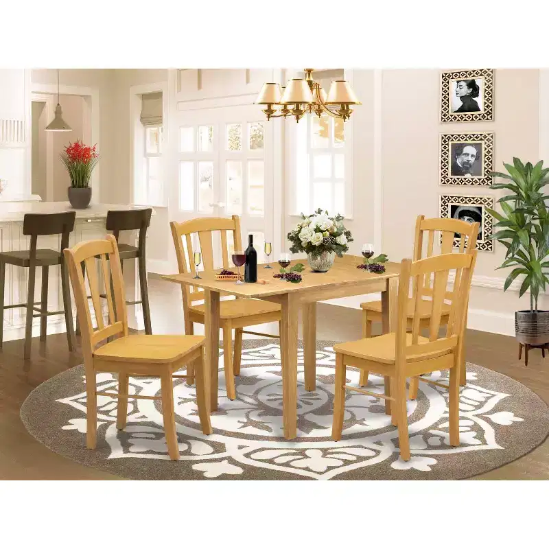 HomeStock 5-Pc Natural Oak Finish Solid Wood Top - Dining Room Set - Seats 4