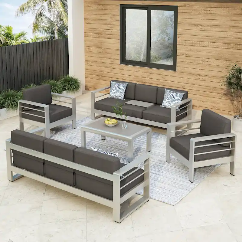 Cape Coral Outdoor Cushioned Aluminum 5-pc. Sofa Set by Christopher Knight Home
