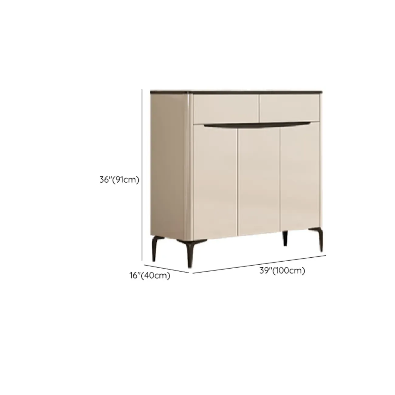 Khaki Wood Entryway Shoe Cabinet Marble Top