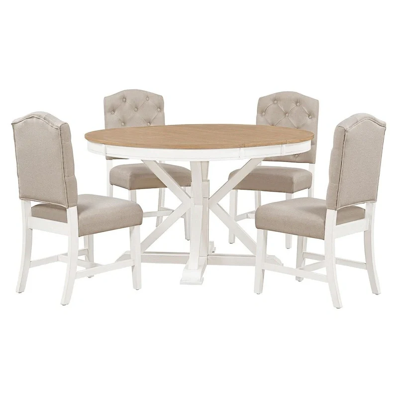 5-Piece Dining Set with Extandable Round Table