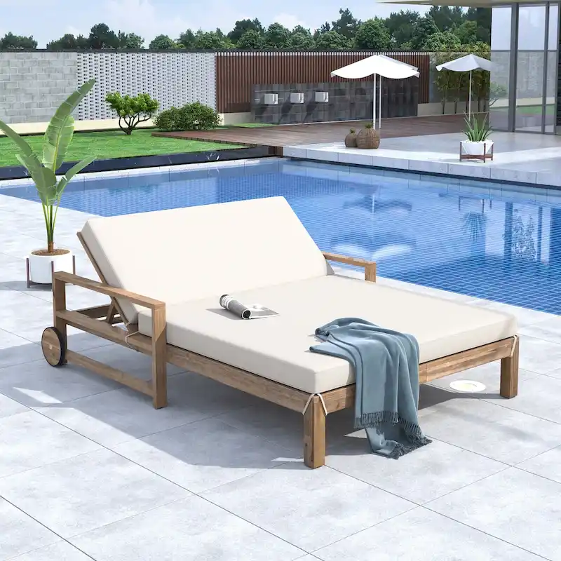 1-Piece Farmhouse-styled Wooden Outdoor Sunbed for Ultimate Relaxation Outdoor Daybed Seating 2 People for Poolside