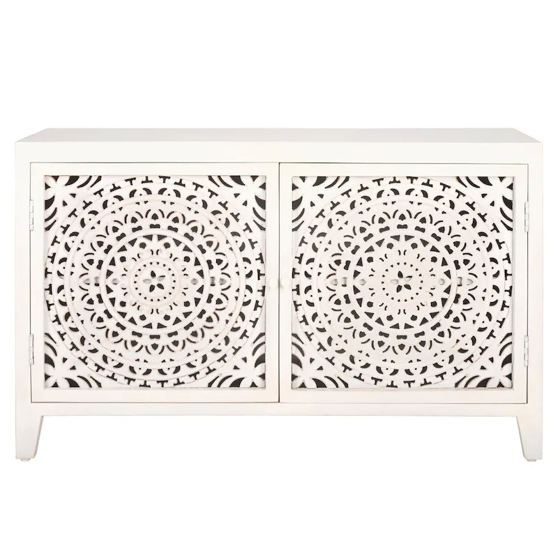 White Wash Mango Wood 2-Door 2-Shelf Media Stand, 42