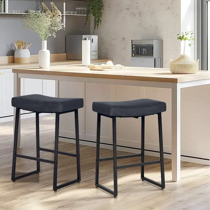 PHI VILLA 2-Piece Saddle Design PU Leather Bar Stool with Sturdy Metal Frame