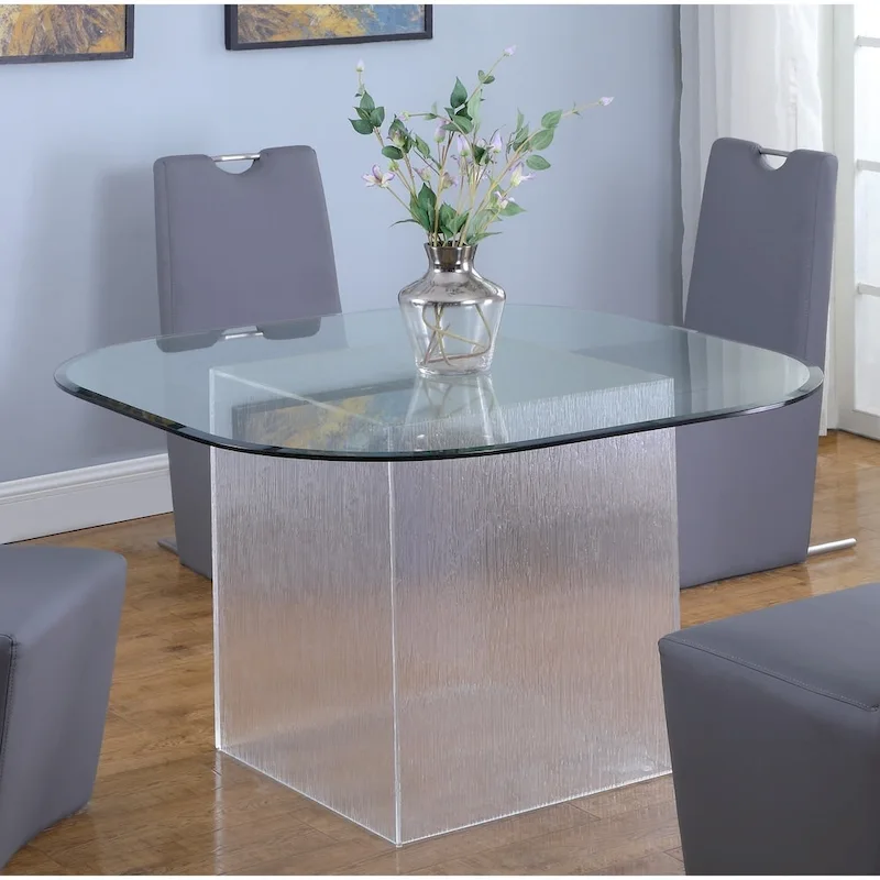 Valor 5-Piece Surfboard Glass Dining with Grey Fully Upholstered Chairs