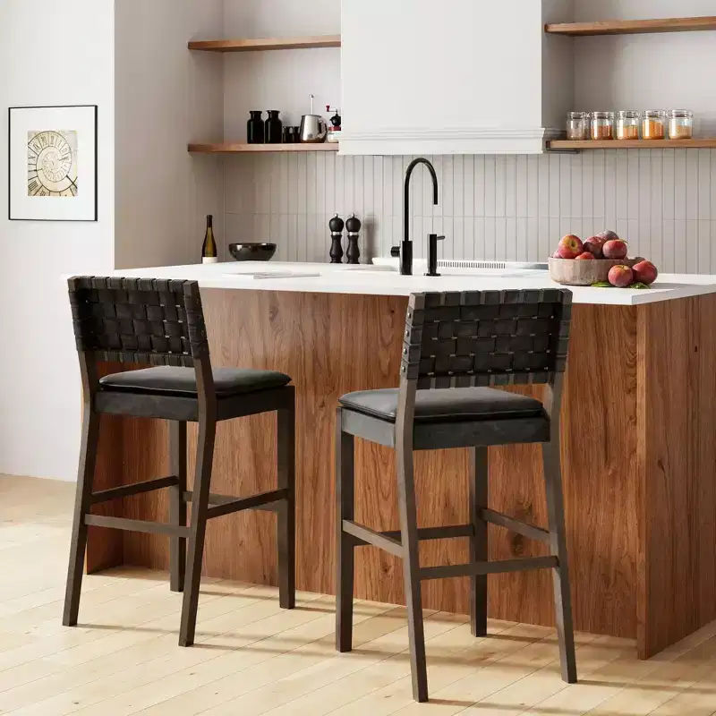 Nathan James Set of 2 Cohen Faux Leather Barstool Black