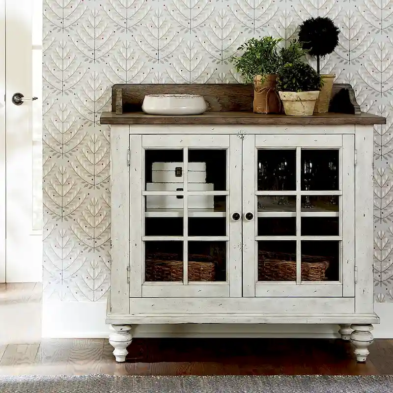 Antique White Glass-Door Server, Single