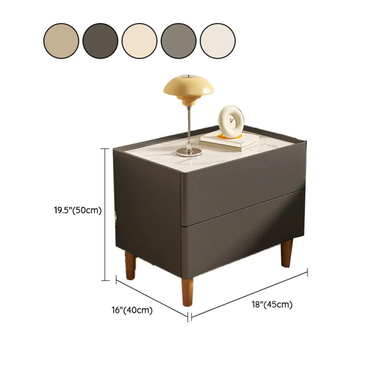 Modern White Sintered Stone Top Leather Drawers Nightstand
