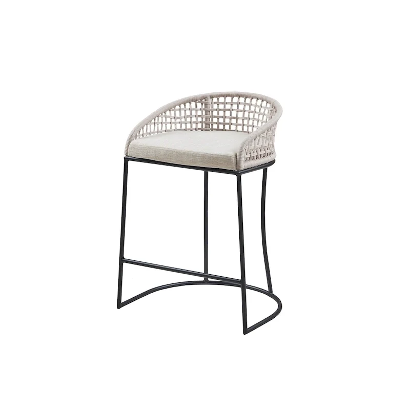 Natural/Dark Gray Woven Rope Back Counter Stool, 1-Person