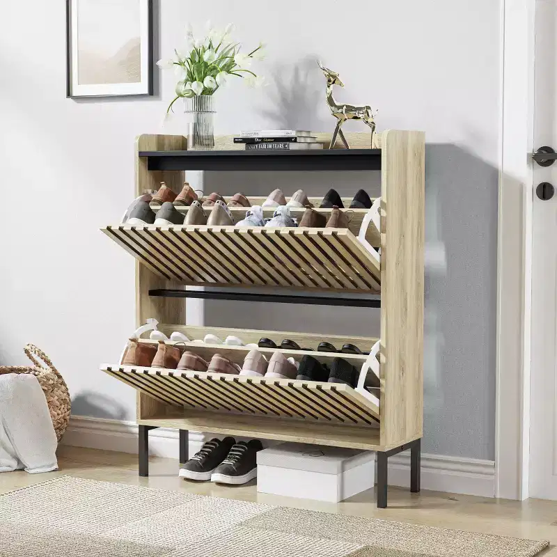 Okak Minimalist Fluted Dresser with 6 Drawers, Modern Clothes Storage Cabinet Two-tone Design Large Capacity for Bedroom Hallway Living Room