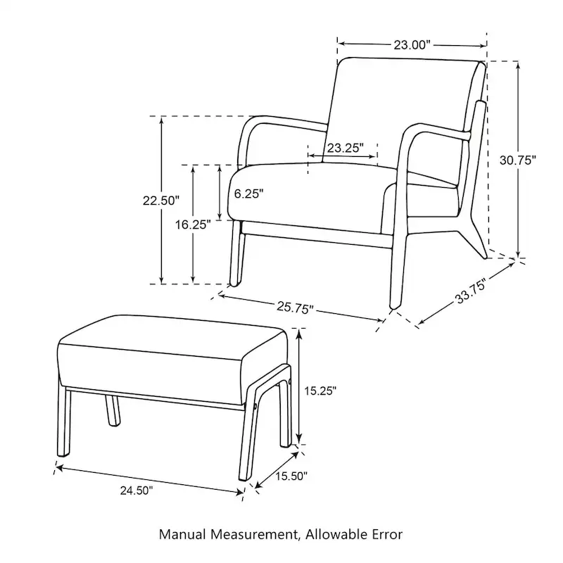 Glitzhome 30.75 H Mid-Century PU Leather Armchair with Ottoman Set