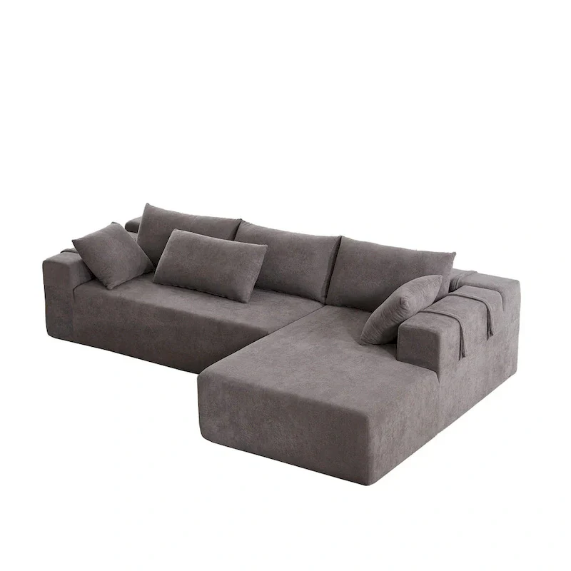108 Chenille Modular L-Shaped Sectional Sofa with 6 Pillows, Reversible Chaise