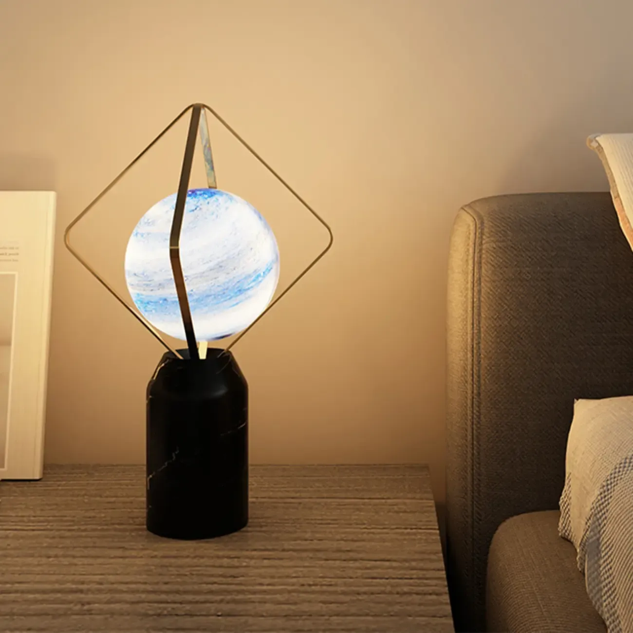 Elegant Plug-In Globe Stone and Glass LED Table Lamp