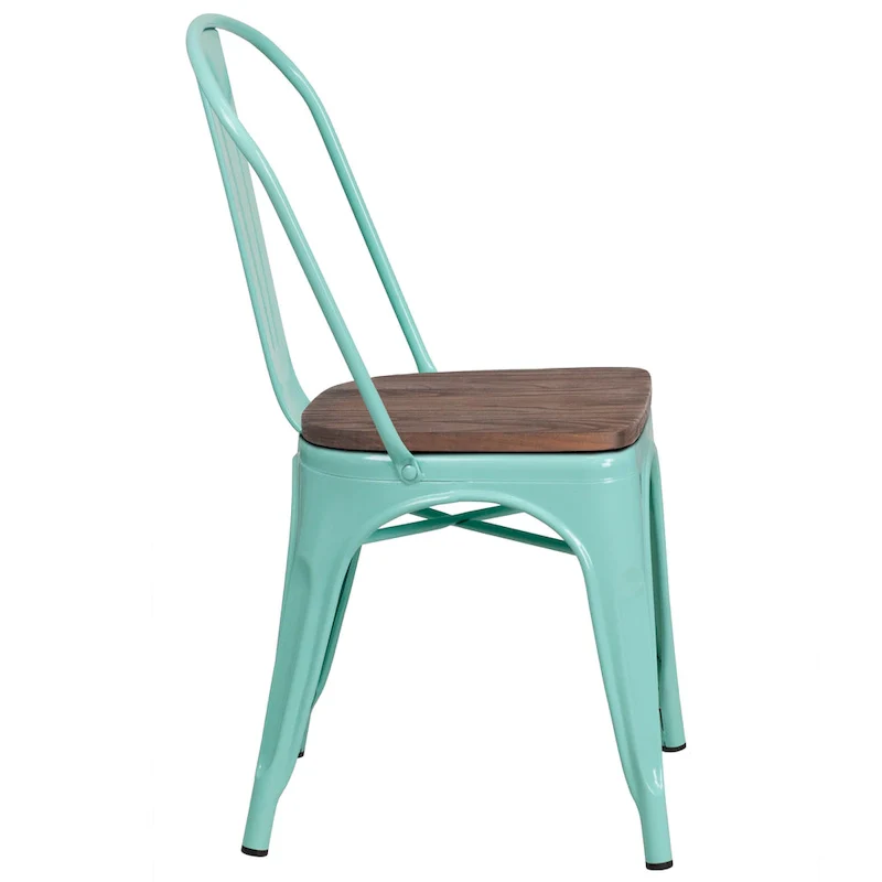 Metal Stackable Chair with Wood Seat - 17.75W x 20D x 33.5H - 17.75W x 20D x 33.5H