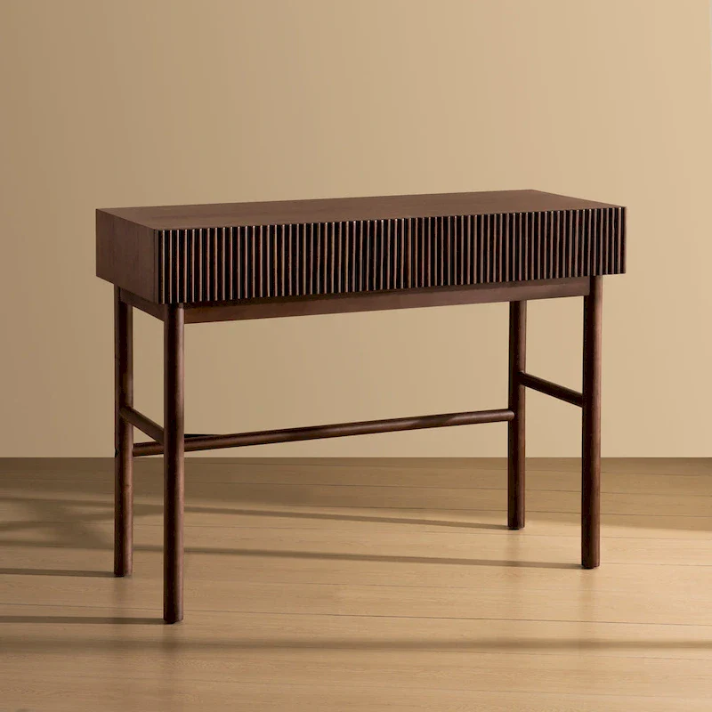 Solid Wood Console Table with 2 Drawers - Natural Brown